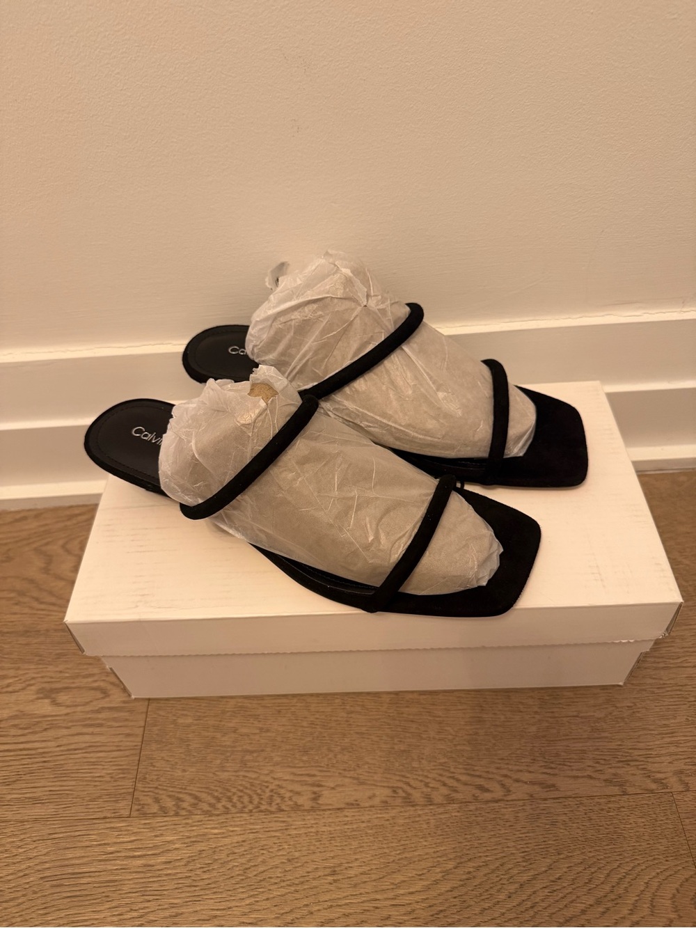 Calvin Klein Black Strappy Low Heel Sandals - Picture 3 of 8